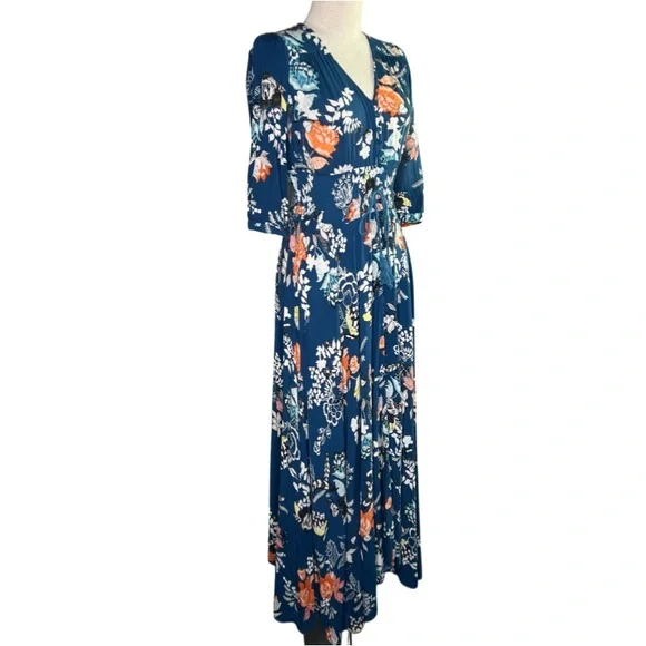 Jade Mia Maxi Women’s In Miak Print Smock Waist 3/4 Sleeve Multicolor Dress XS - Picture 4 of 9
